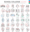 Vector School and colledge ultra modern outline line icons for apps and web design. School sybols for app and web.