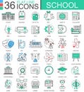 Vector School color flat line outline icons for apps and web design. School education tools icons. Royalty Free Stock Photo