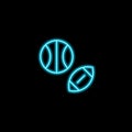 Vector school theme neon blue icons. Sport education concept glowing ball pictogram for rugby, football, volleyball, basketball