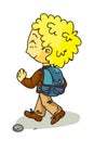 Vector schoolboy with backpack walking on white