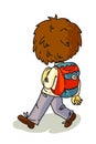 Vector schoolboy with backpack walking on white