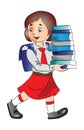 Vector of a schoolgirl carrying stack of books Royalty Free Stock Photo