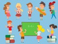 Vector schoolkids study back to school childhood happy primary education school young character illustration. School