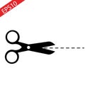 Vector scissors with cut lines isolated on white background Royalty Free Stock Photo