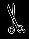 Vector scissors. hand-drawn doodle-style hairdressing scissors with an isolated outline of white on black for a design template. Royalty Free Stock Photo