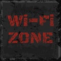 Vector scratched inscription Wi-fi red zone on an old shabby shabby gray wall