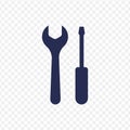 Vector screwdriver wrench flat icon. Black instrument on transparent background. Design element for logo, maintenance, garage,