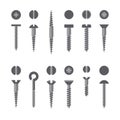 Vector screws nails and wall plugs icon collection. Nuts flat set. Constructor elements illustration. Repair bolt Royalty Free Stock Photo