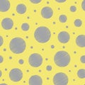 Vector scribbled polka dot seamless pattern in trendy colors Pantone 2021 Illuminating yellow, Ultimate Gray