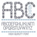 Vector script, modern alphabet letters, abc set. Upper case decorative font created using metal connected chain link. Royalty Free Stock Photo