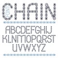 Vector script, modern alphabet letters set. Capital creative font made with iron chain, linked connection.