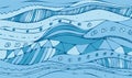 Vector sea blue pattern drawn by hand. Abstract waves  art painting. Abstract blue background. Royalty Free Stock Photo