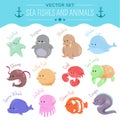 Vector sea fishes and animals Royalty Free Stock Photo