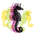 Vector Sea Horses in abstract composition. Royalty Free Stock Photo