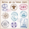 Vector sea journey vintage stamps Royalty Free Stock Photo