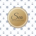 Vector sea and nautical background. Vintage old marine print abstract textile with Steering wheel, anchor with place for Royalty Free Stock Photo