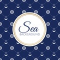 Vector sea and nautical background. Vintage old marine print abstract textile with Steering wheel, anchor with place for Royalty Free Stock Photo