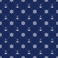 Vector sea and nautical seamless pattern. Vintage old marine print abstract textile with Steering wheel, anchor. Sailors Royalty Free Stock Photo