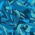 Vector sea pattern drawn by hand. Abstract waves art painting. Abstract blue background Royalty Free Stock Photo