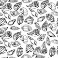 Vector sea pattern. Summer background with shell elements. Repeating print background texture. Royalty Free Stock Photo