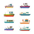 Vector sea or river boats set in flat style Royalty Free Stock Photo