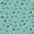 Vector sea seamless pattern with handdrawn doodle fishes.