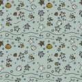 Vector sea seamless pattern with handdrawn starfishes, fishes, shells, sea turtles. Royalty Free Stock Photo