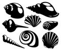 Vector sea shells and pearl seashell silhouettes isolated on white background Royalty Free Stock Photo
