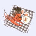 Vector Seafood illustrations set. Hand drawn grill sea food sketch collection. Royalty Free Stock Photo