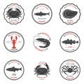 Vector seafood silhouettes, labels, emblems. Set of templates Royalty Free Stock Photo