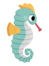 Vector seahorse icon. Under the sea illustration with cute funny fish. Ocean animal clipart. Cartoon underwater or marine clip art