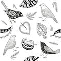 Vector seamles patern doodle bird and leafs