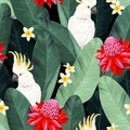 Vector seamles pattern with cockatoo and flower