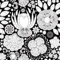 Vector seamless abstract doodle flower and wave pattern Royalty Free Stock Photo