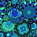 Vector seamless abstract doodle flower and wave pattern Royalty Free Stock Photo