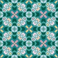 Vector seamless abstract floral tiles pattern in geometric layout. Colorful ethnic doodle background. Wallpaper, fabric