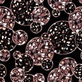 Vector seamless abstract geometric pattern with rose gold, black and brown terrazzo circles. Luxury metallic and stone texture