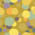 Vector seamless abstract pattern. Colorful circles on dark yellow background. Royalty Free Stock Photo