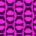 Vector seamless abstract pattern of lined ornamental lips shapes in neon purple