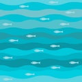 Vector seamless abstract pattern, waves fish vintage retro