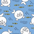 Vector seamless animal patterns, Navy seal . Cartoon children`s fabric, Wallpaper, book cover Royalty Free Stock Photo