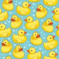 Vector seamless attern with yellow ducks. Royalty Free Stock Photo