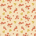 Vector seamless autumn pattern with rowanberries on orange background.