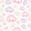 Vector seamless baby boy pattern background. Boyish wallpaper. Royalty Free Stock Photo