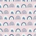 Vector seamless baby pattern with cute various rainbows.