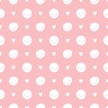 Vector seamless baby polka dots pattern with smileys. Pink and white colors