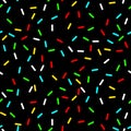 Vector Seamless background with black donut glaze. Decorative bright sprinkles texture pattern design Royalty Free Stock Photo