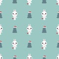 Vector seamless background. Cartoon bunny. Cute rabbitt with new year ball. Funny character and christmas tree. Happy new year. Royalty Free Stock Photo