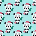 Vector seamless background. Cute panda with christmas tree and new year ball Royalty Free Stock Photo