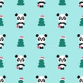 Vector seamless background. Cute panda with christmas tree and new year ball Royalty Free Stock Photo